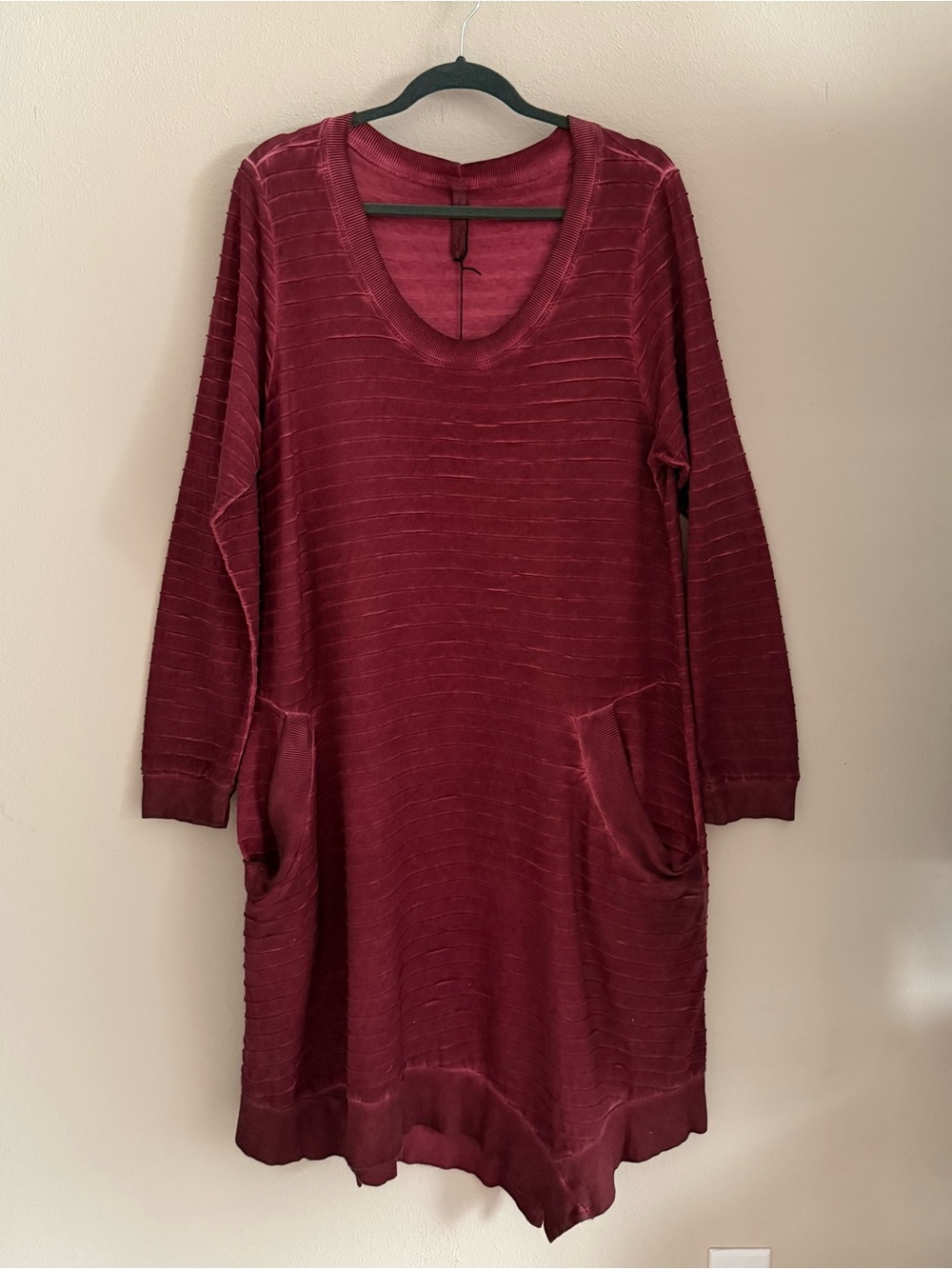 Cynthia Ashby FK060 Burgundy Shadow Stripe Tunic Dress Pockets Lagenlook M